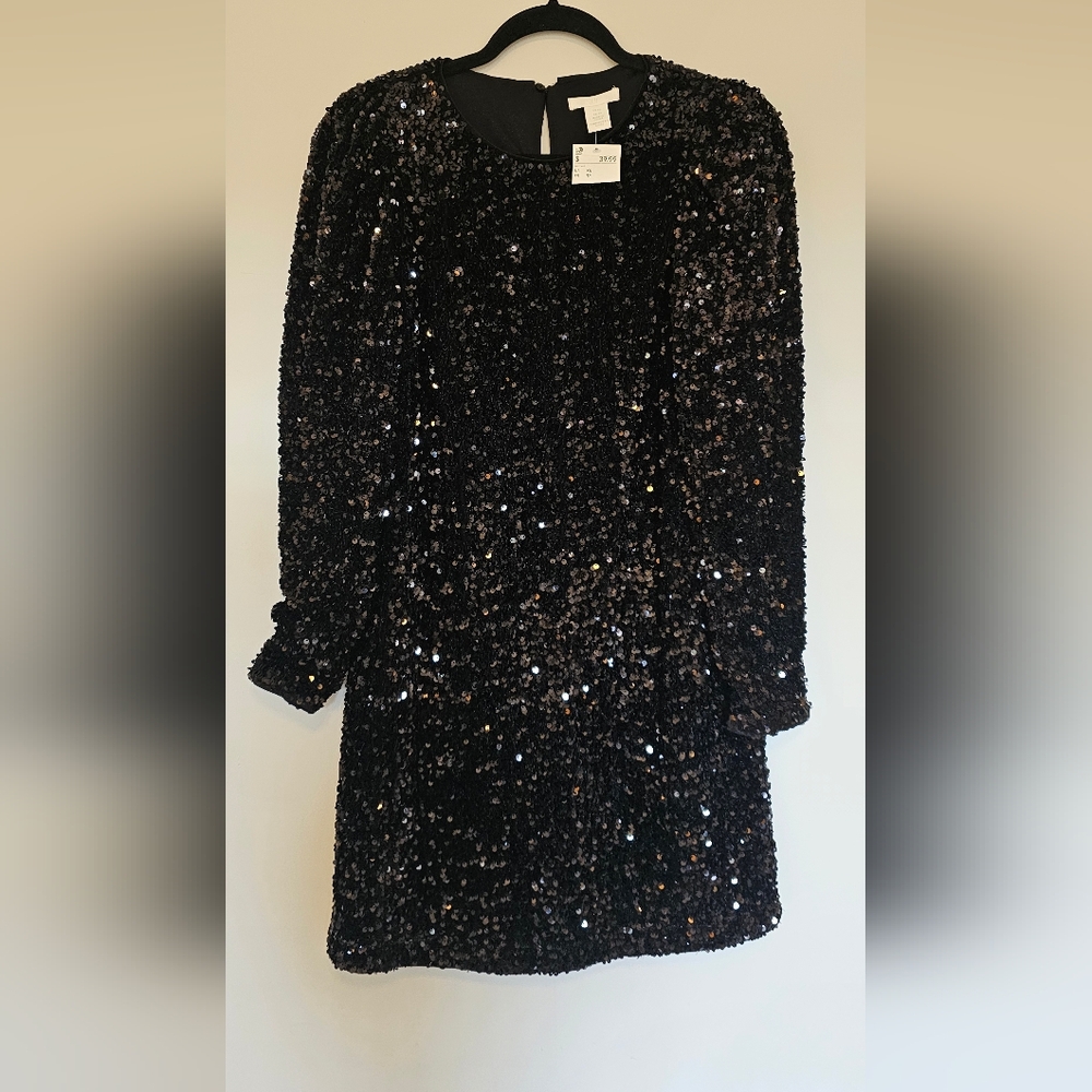 H&M Black Sequin Midi Dress